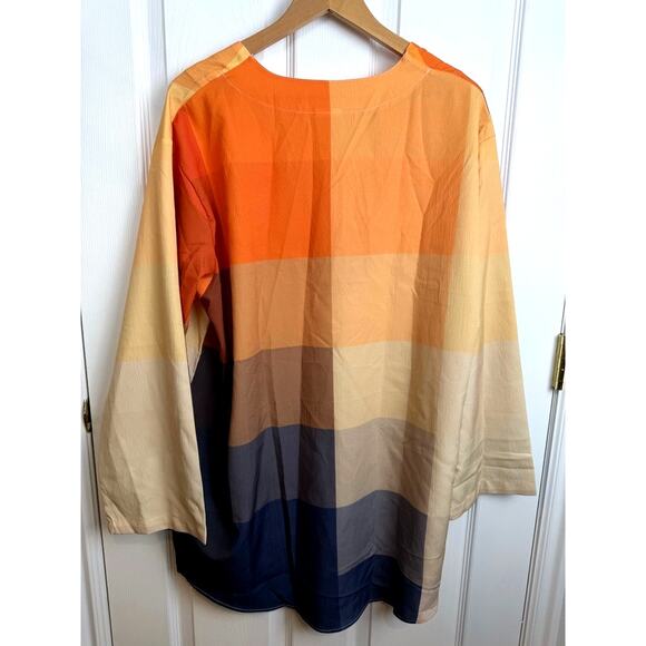 Womens 4XL Colorblock VNeck Tunic Blouse Long Sleeve Orange Neutral Artsy Travel - Picture 6 of 7